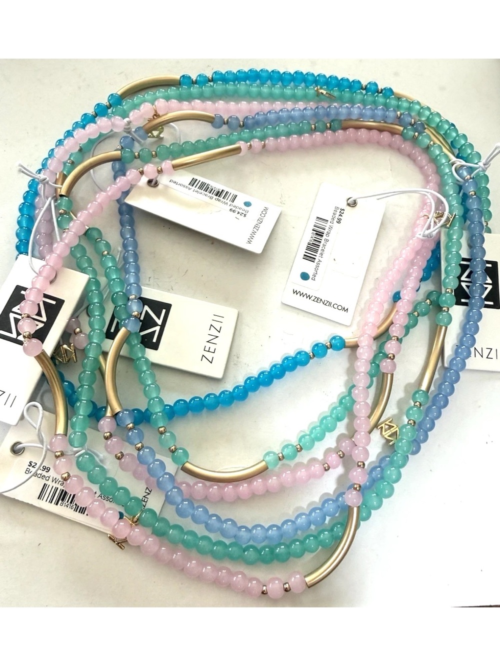 6 NWT ZENZii  Beaded Wrap Bracelets  Pastel Colors  $34 ea